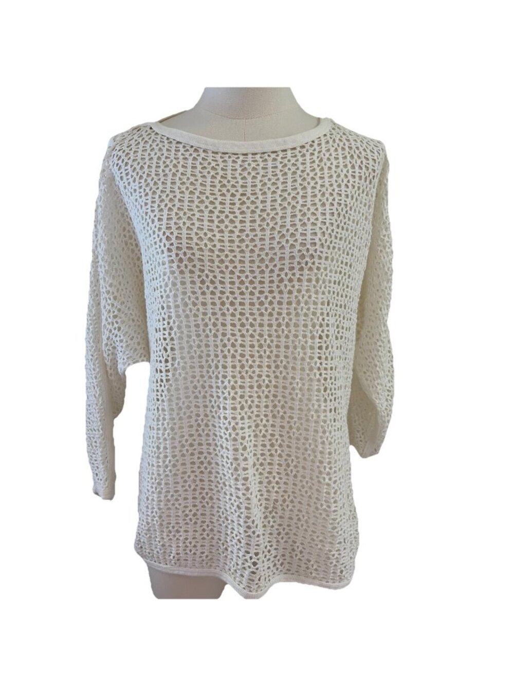 Vintage 80s Open Knit Sweater Women's M 100% Cotton Dolman Sleeve Sheer Relaxed